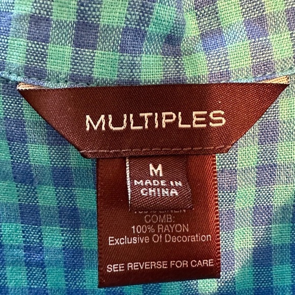 Multiples Paisley & Blue Linen Checkered Button Down Casual Blouse Womens Medium - Picture 6 of 17
